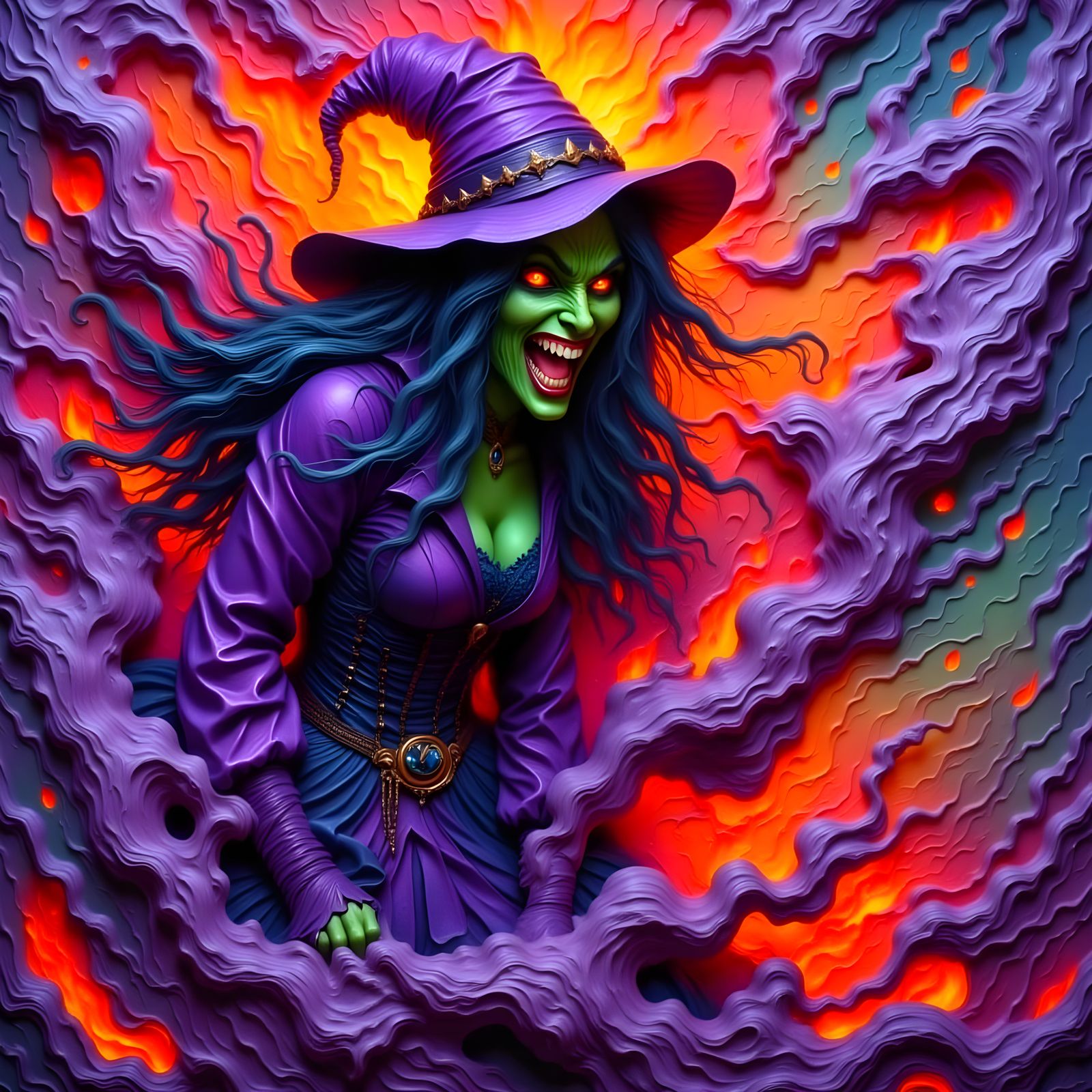 Evil Wicked Witch Emerges From Smoky Purple Haze