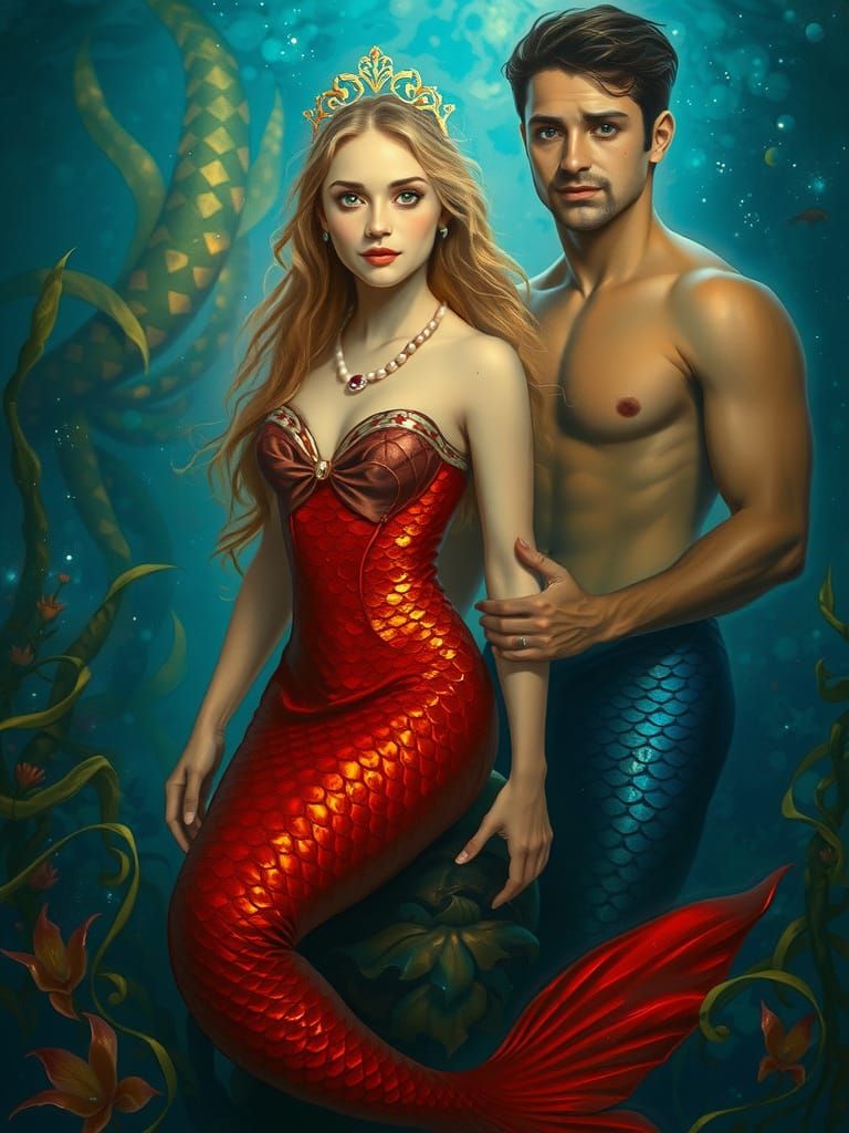 Beautiful Mermaid in Bioluminescent Cave