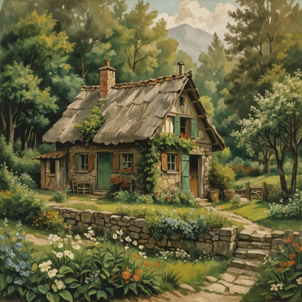 Cottagecore Scene in Cubist Style