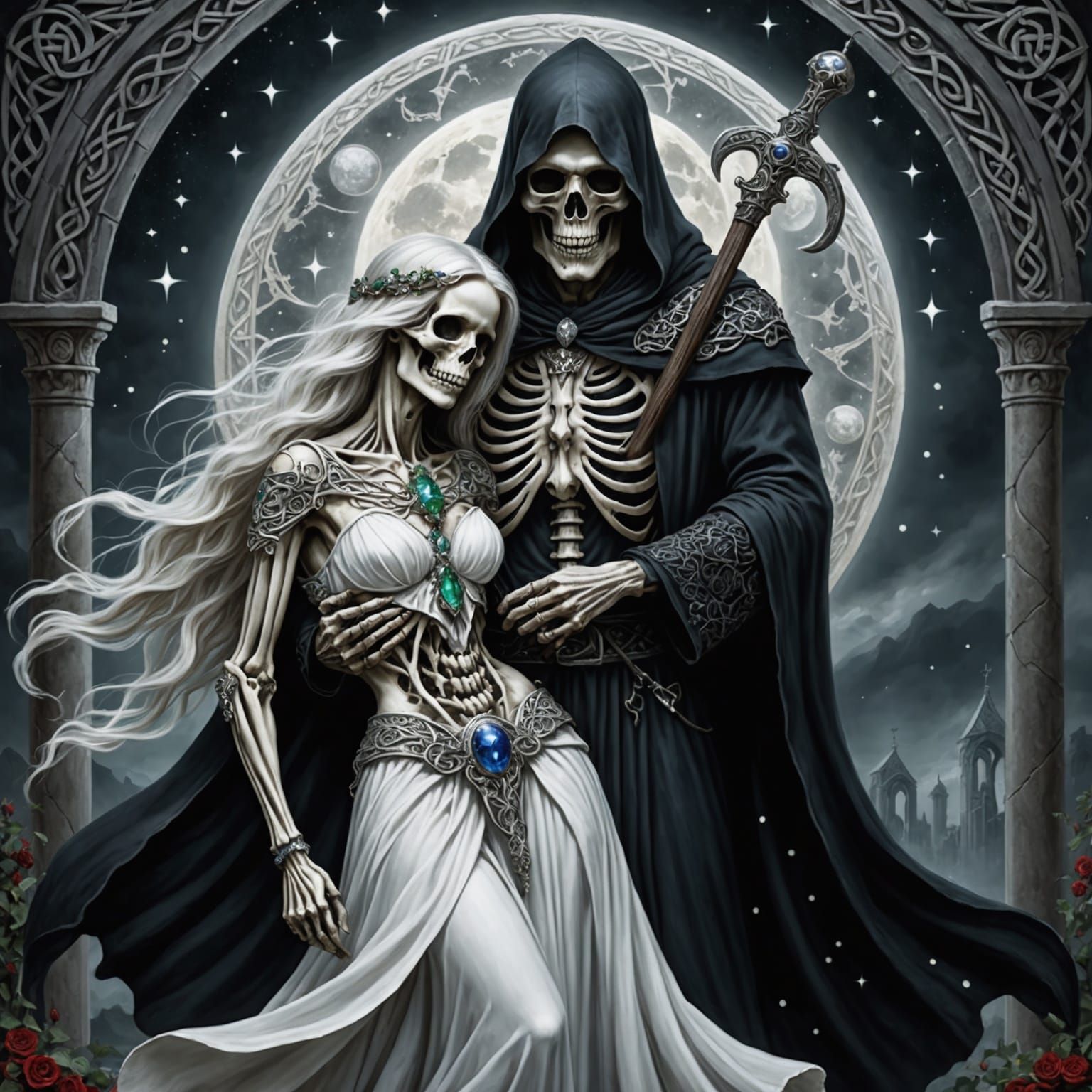 Celtic Grim Reaper with Victim at Stone Altar