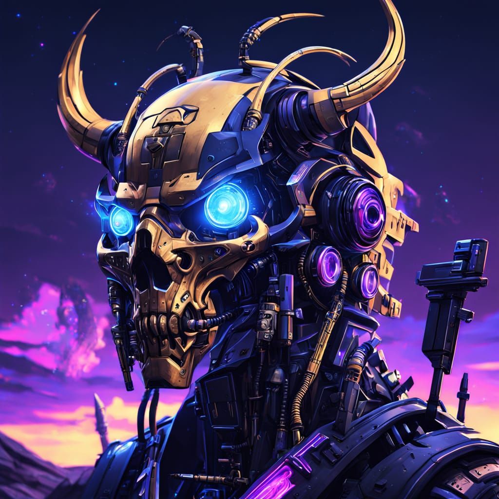 Cyberpunk Robot in Neon Desert Landscape