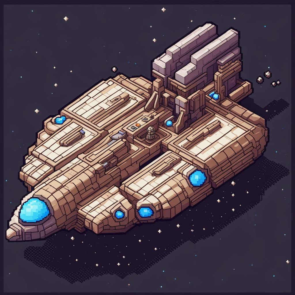 Isometric Pixel Art Spaceship in Space