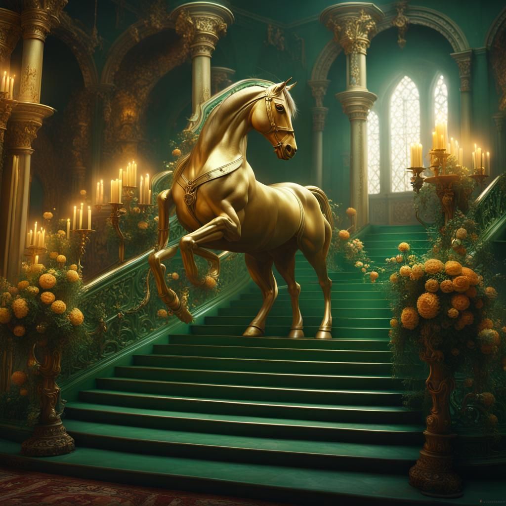 Golden Horse Ascends Dream Palace Stairs