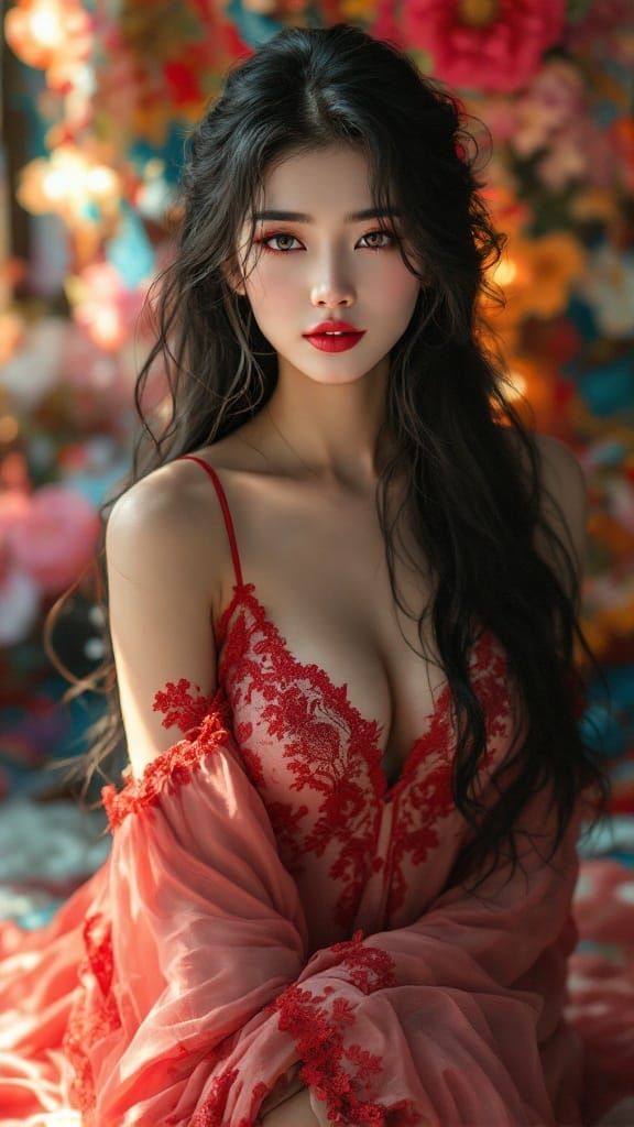 Serene Chinese Beauty in Vibrant Hyperrealistic Art