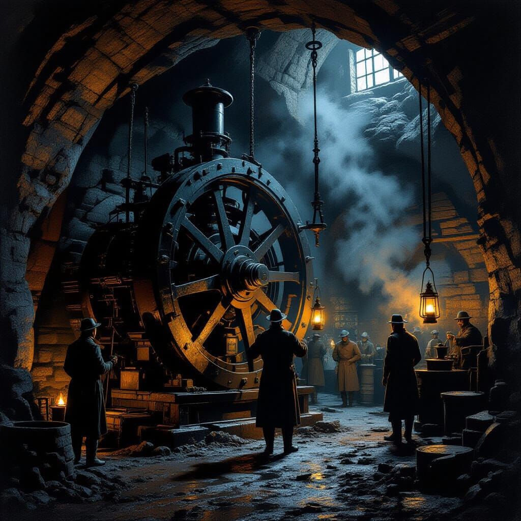 Newcomen's Steam Engine in a Coal Mine