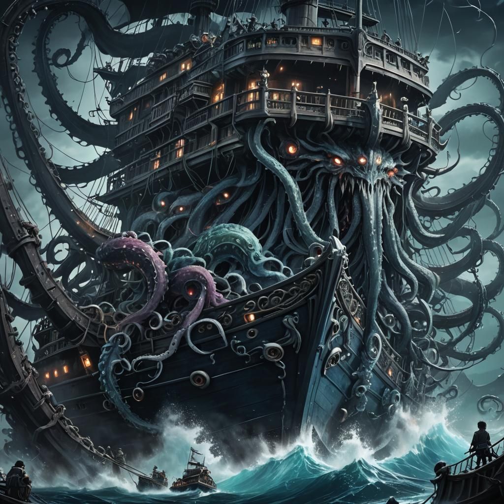 Dark Fantasy Anime Key Visual: Mysterious Two-Masted Ship