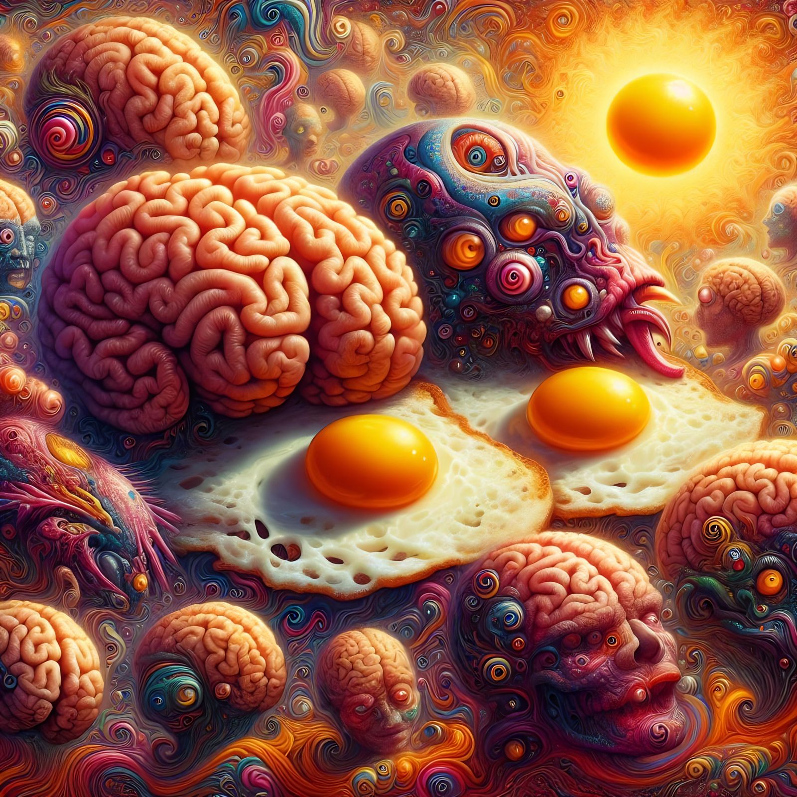 Surreal Brains and Eggs in Psychedelic Landscape