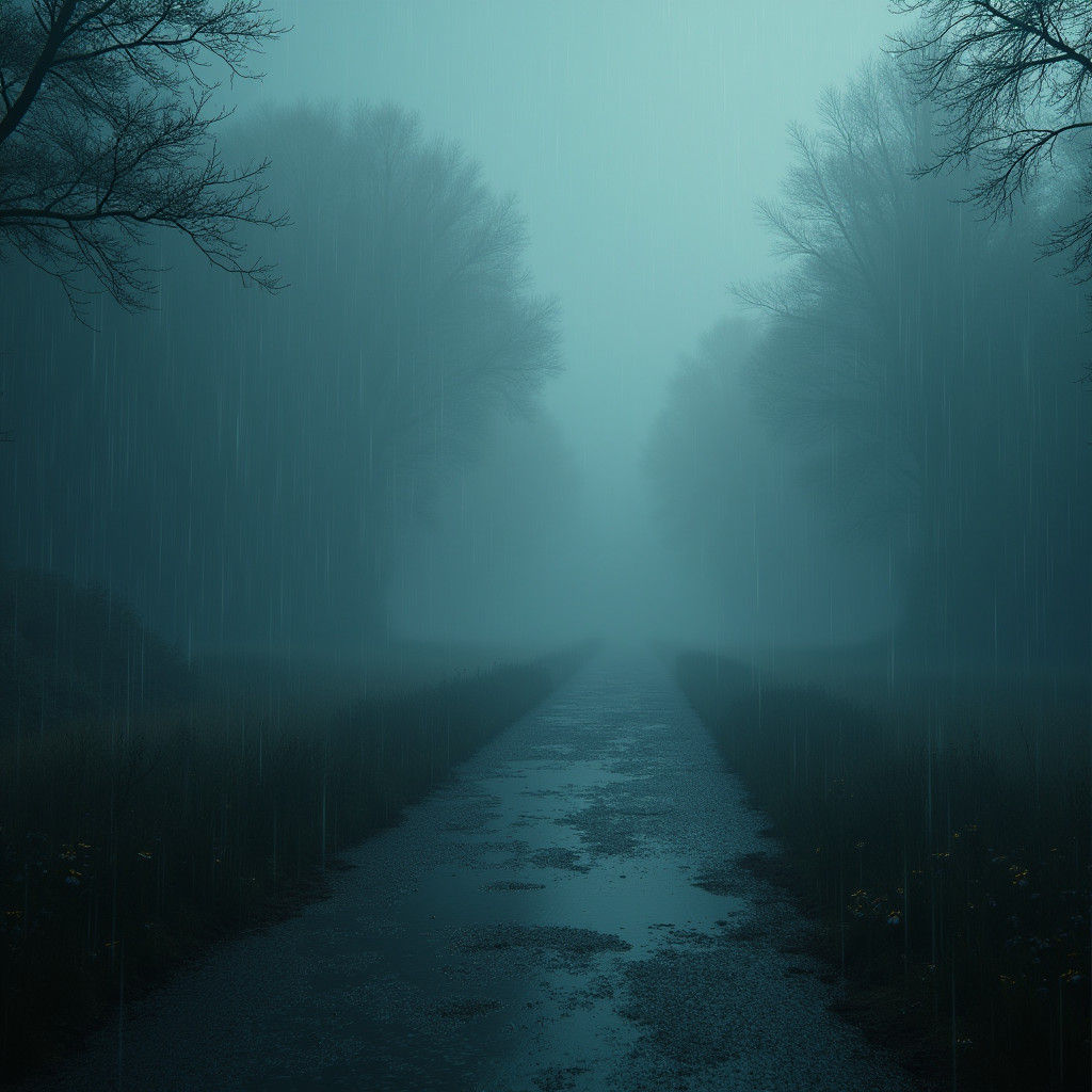 Mystical Rain Scene in Detailed Matte Painting Style
