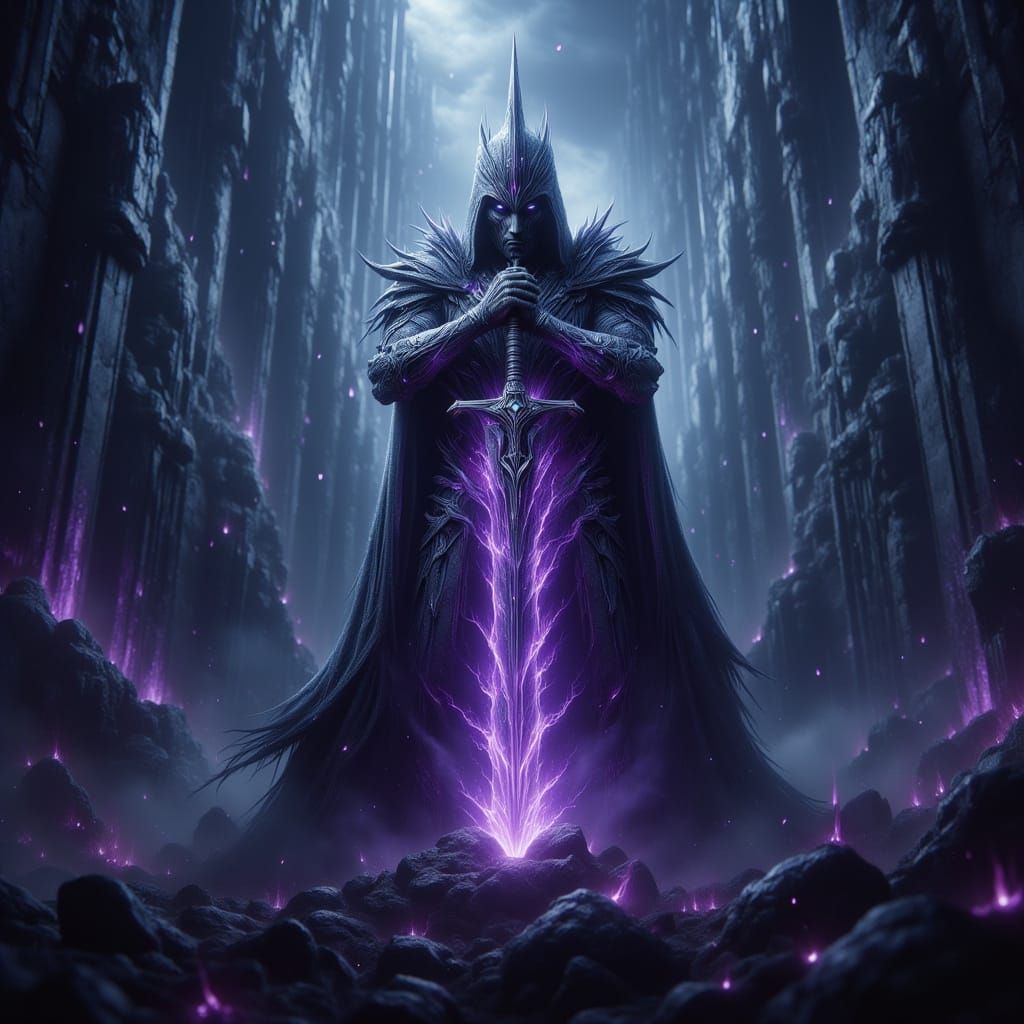 Dark Knight Holding Sword with Purple Energy