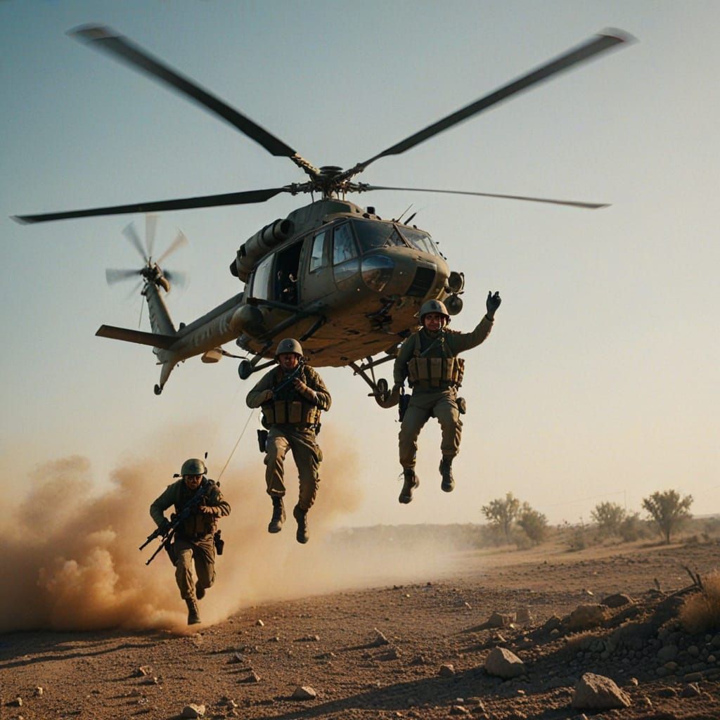 IDF Soldiers Leap from Helicopter in Cinematic Film Still