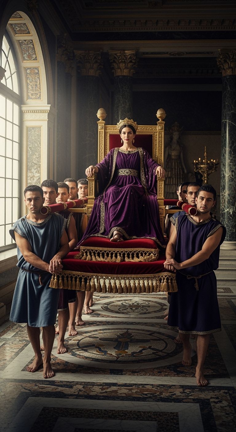 Roman Empress on Gold Throne in Opulent Chamber