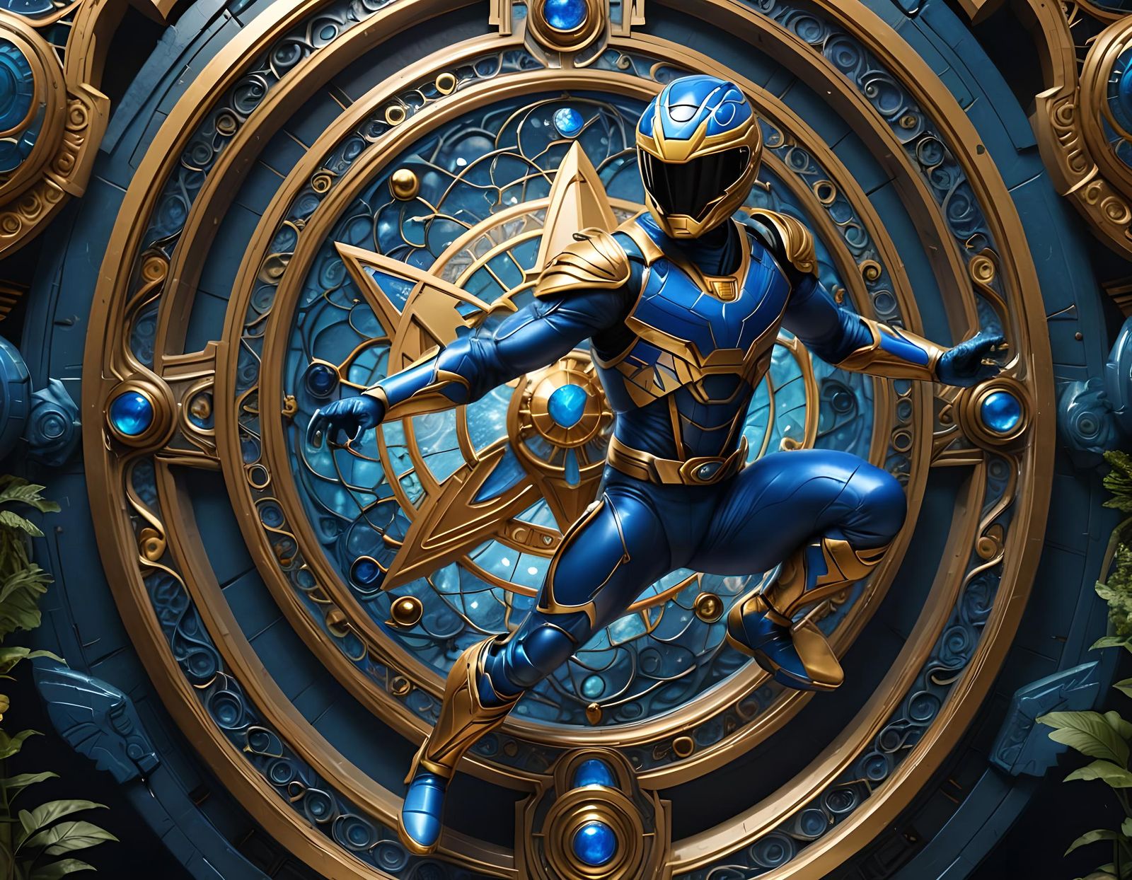 Blue Power Ranger Leaping into Action in Detailed Matte Pain...