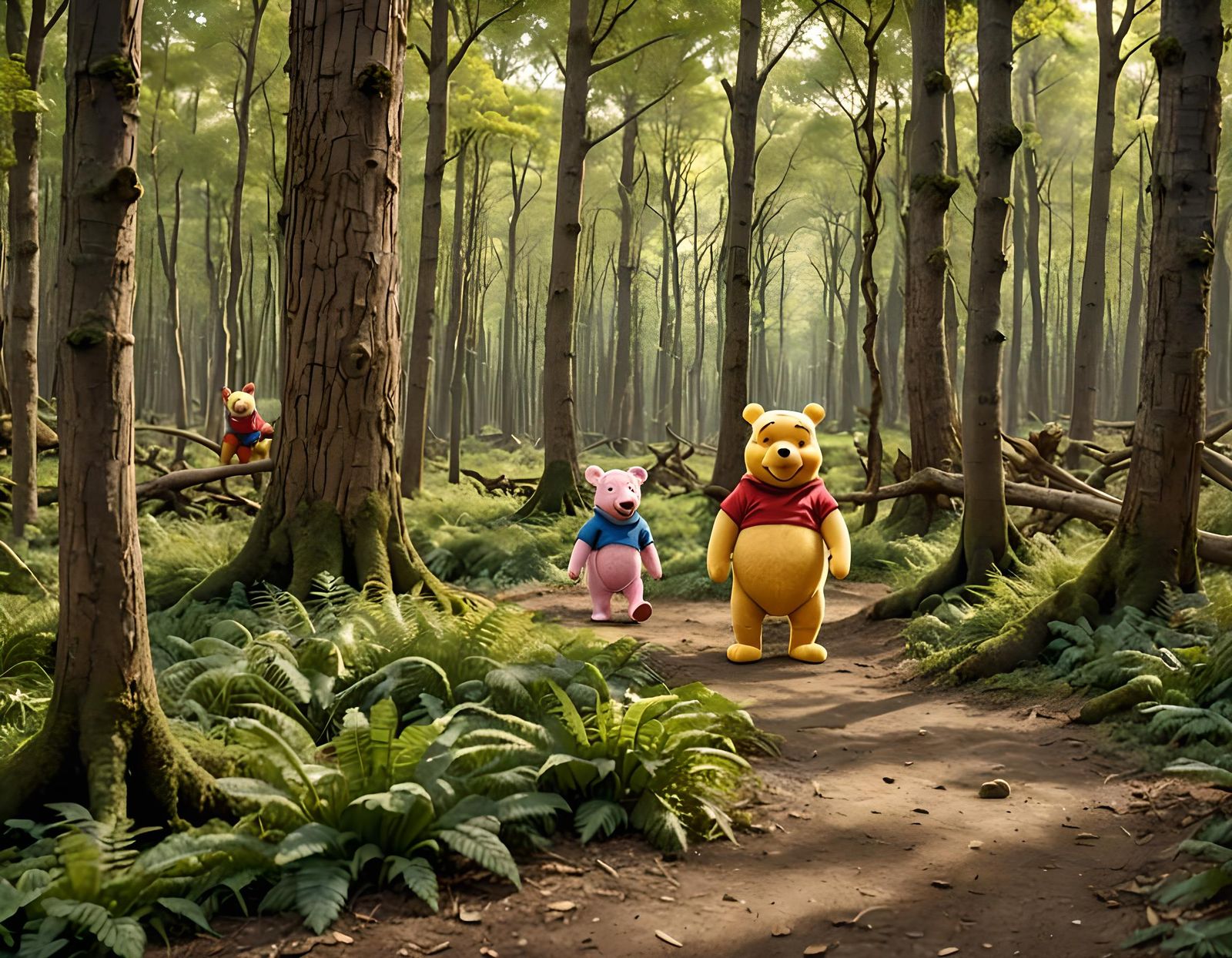 Winnie the Pooh and Piglet in Forest