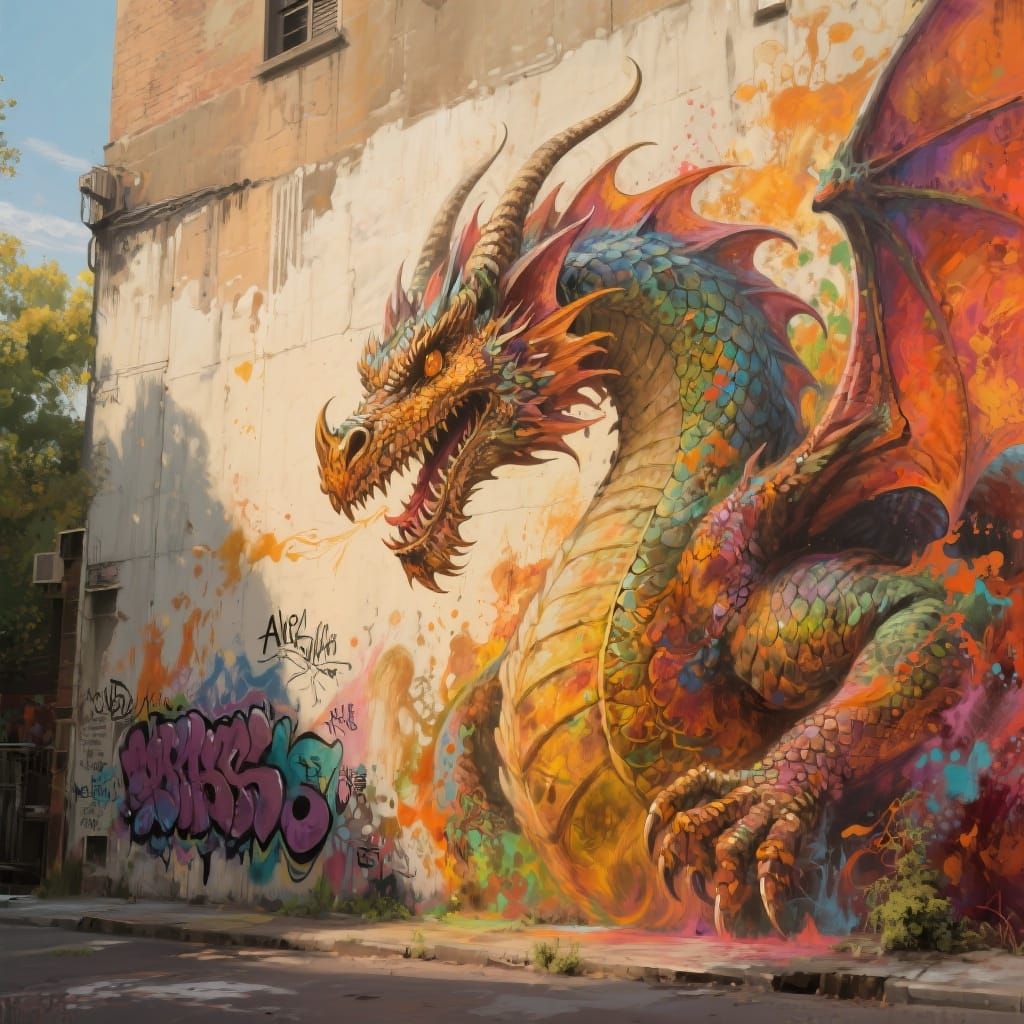 Airbrush Dragon Graffiti Mural in Summer Colors