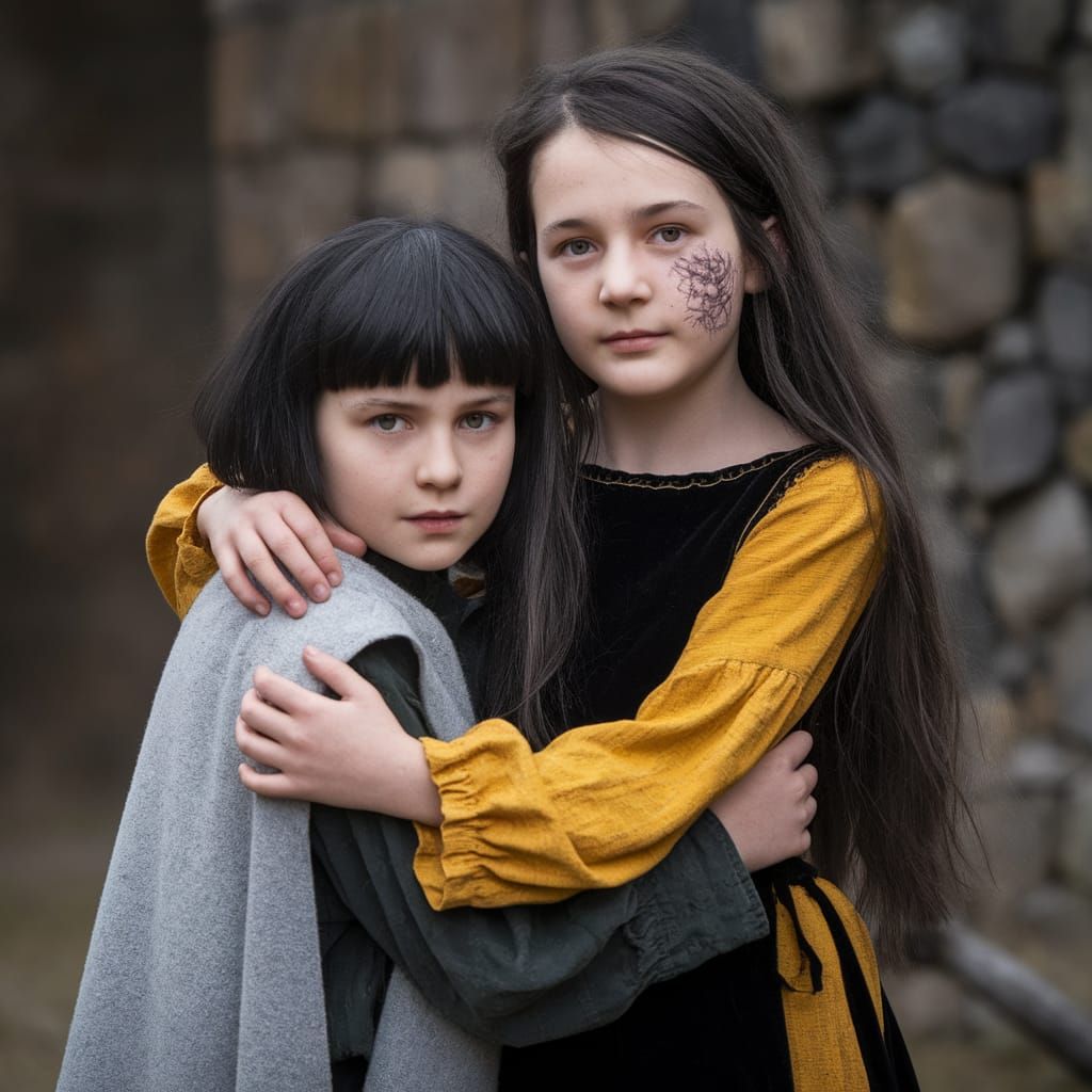 Young Noblewomen of Medieval Times Share a Tender Moment