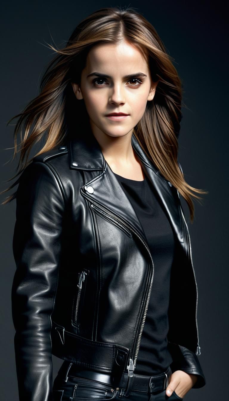 Hyperrealistic Portrait in Leather Jacket, Sharp Focus