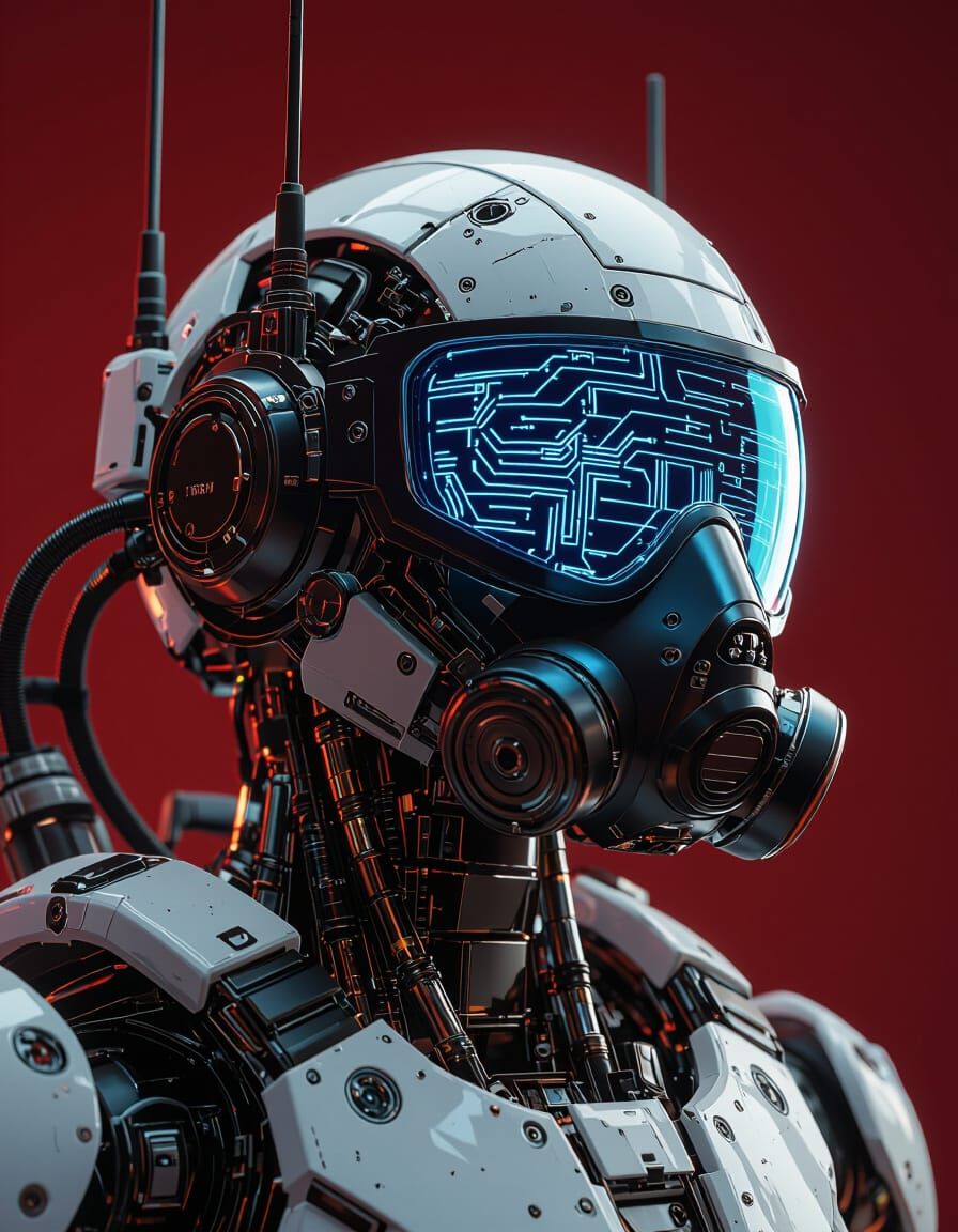 Hyperrealistic Robot Profile with Futuristic Gas Mask