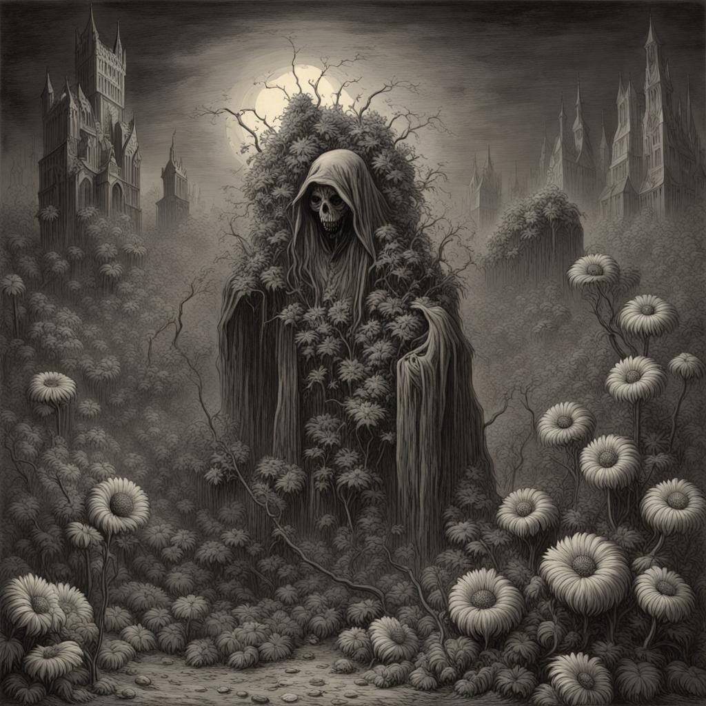 Haunted Heavy Metal Flowers in Horror Style