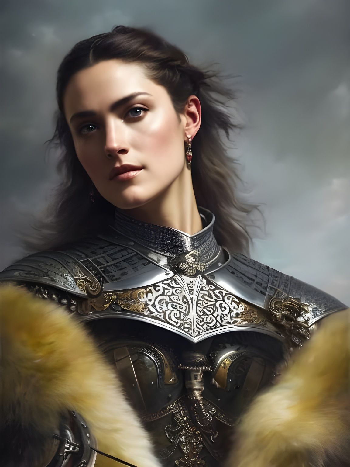 Female Knight in Wolf Armor, Hyperrealistic Portrait