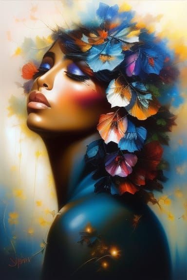 A beautiful face in a tree, centered image, silky oil painting on canvas, by Patrice Murciano, by Peter Wileman, Highly...