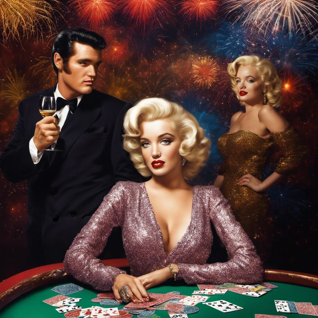 Elvis Presley and Marilyn Monroe at the Pokertable
