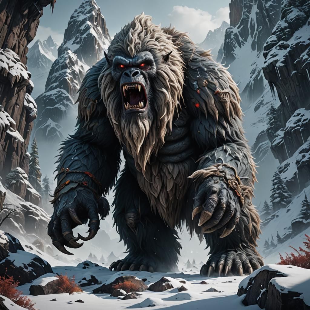 Giant Evil Yeti in Detailed Matte Painting
