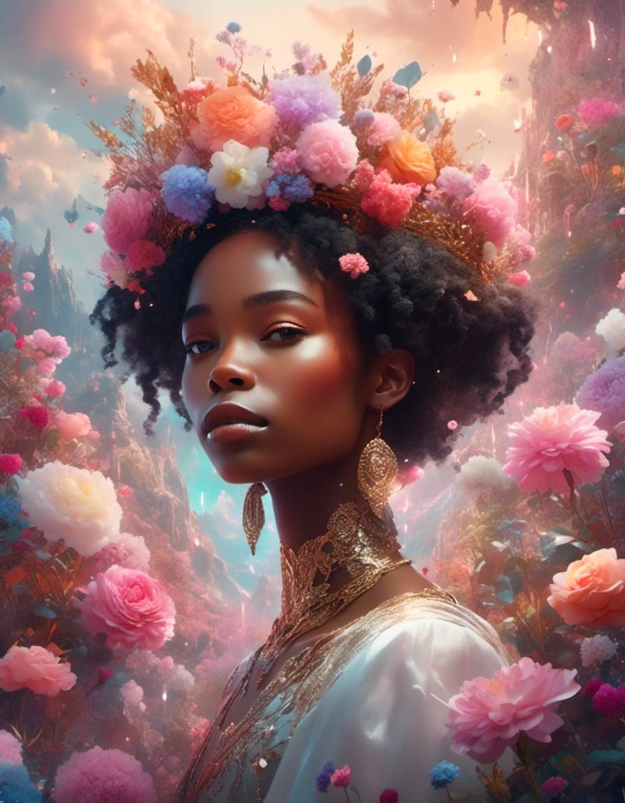 Dreamy Surrealist Woman in Flower Crown