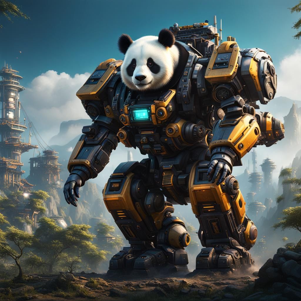 Panda in Mech Suit: Detailed Fantasy Concept Art