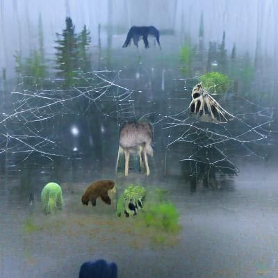 Eerie Foggy Boreal Forest with Rain