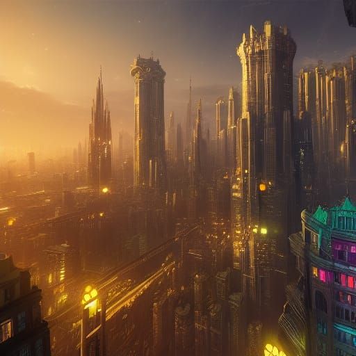 Vibrant City Lights: Detailed Matte Painting
