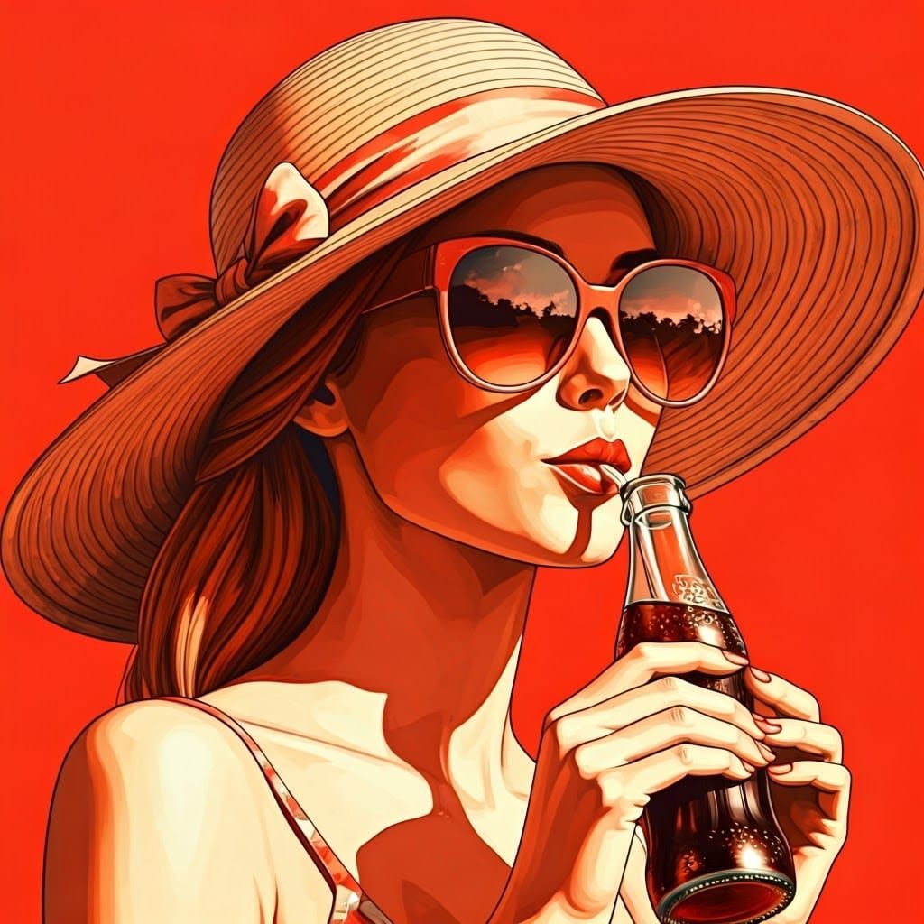 Woman Sipping from a Straw in Vibrant Summer Scene