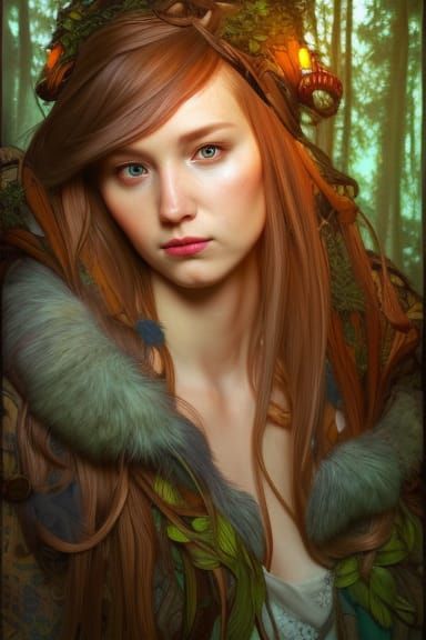 Druid in Log Cabin, Detailed Digital Portrait