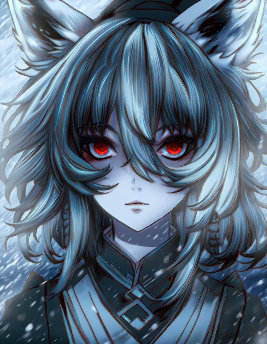 Dark Fantasy Snow Daemon Fox Girl Portrait