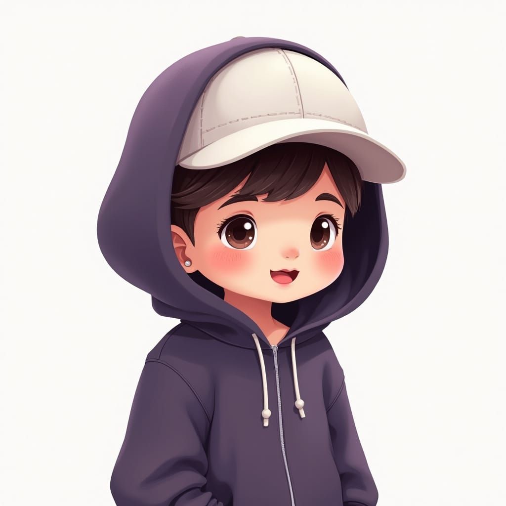 Cartoon Boy in Purple Hoodie, Whimsical Illustration