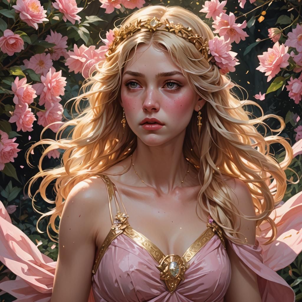 Golden Haired Demigoddess in a Dark Garden
