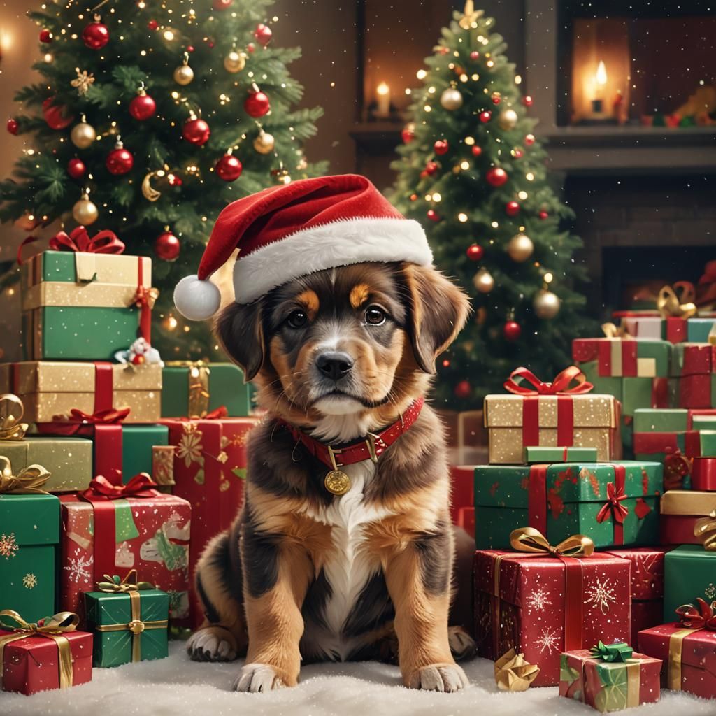 Festive 'Santa Paws' T-Shirt Design with Cute Dog