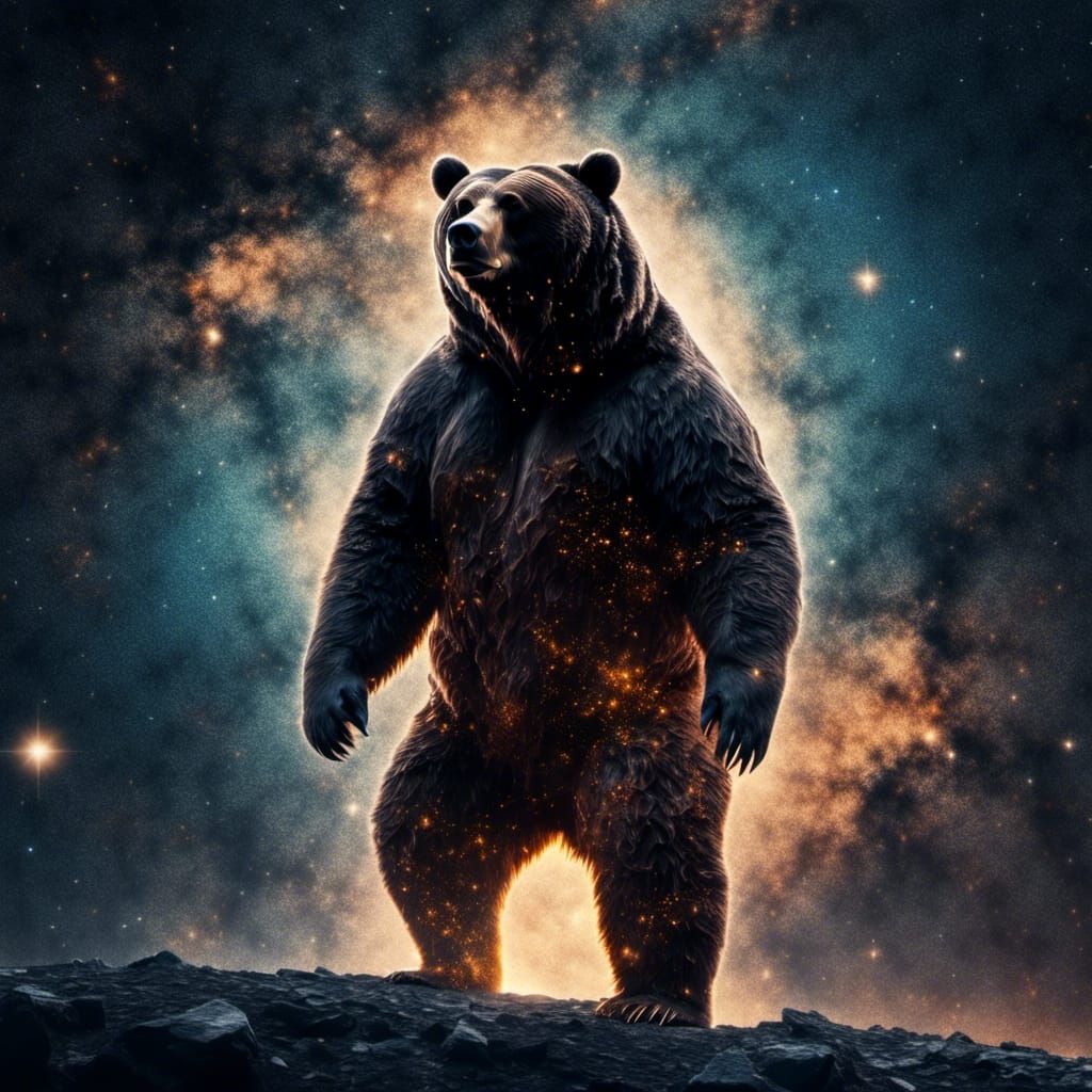 Galaxy Bear Silhouette Double Exposure in Fantasy Art