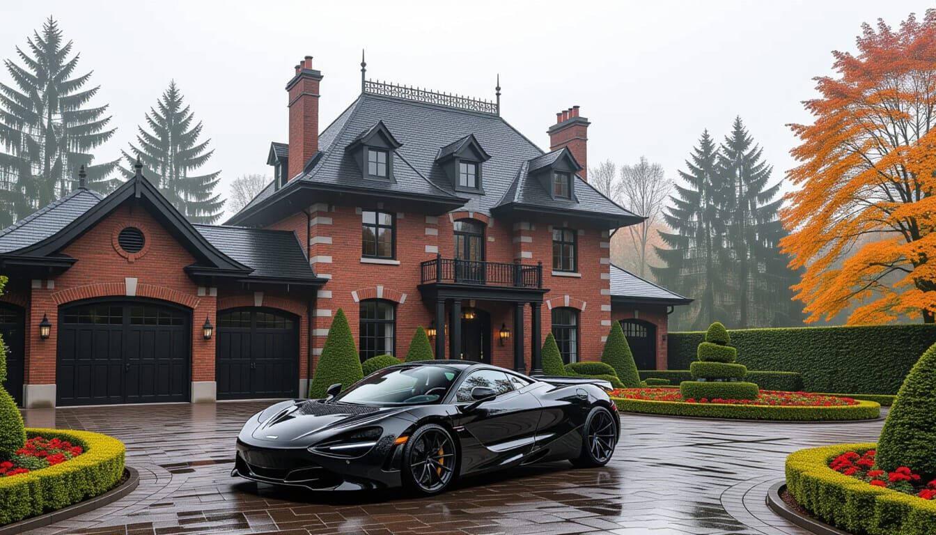 Victorian Chateau with McLaren in Misty Autumn