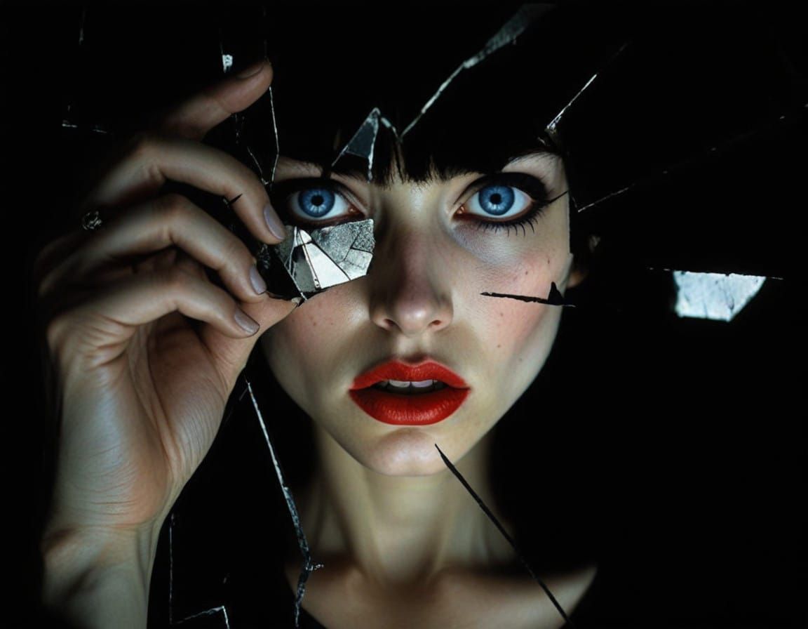 Surreal Eldritch Punk Goddess with Broken Mirror Shards