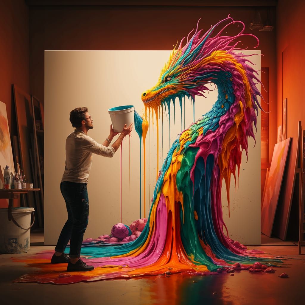 Vibrant Artist Transforms Paint into Dazzling Dragon Masterp...