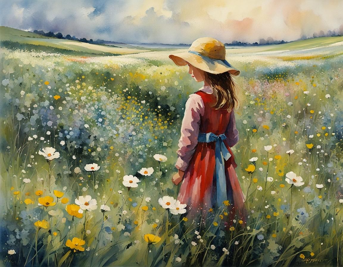 A Young Girl Amidst a Vibrant Floral Tapestry