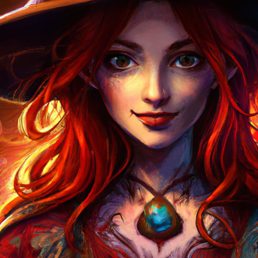 Red-Haired Witch Portrait in Art Nouveau Style