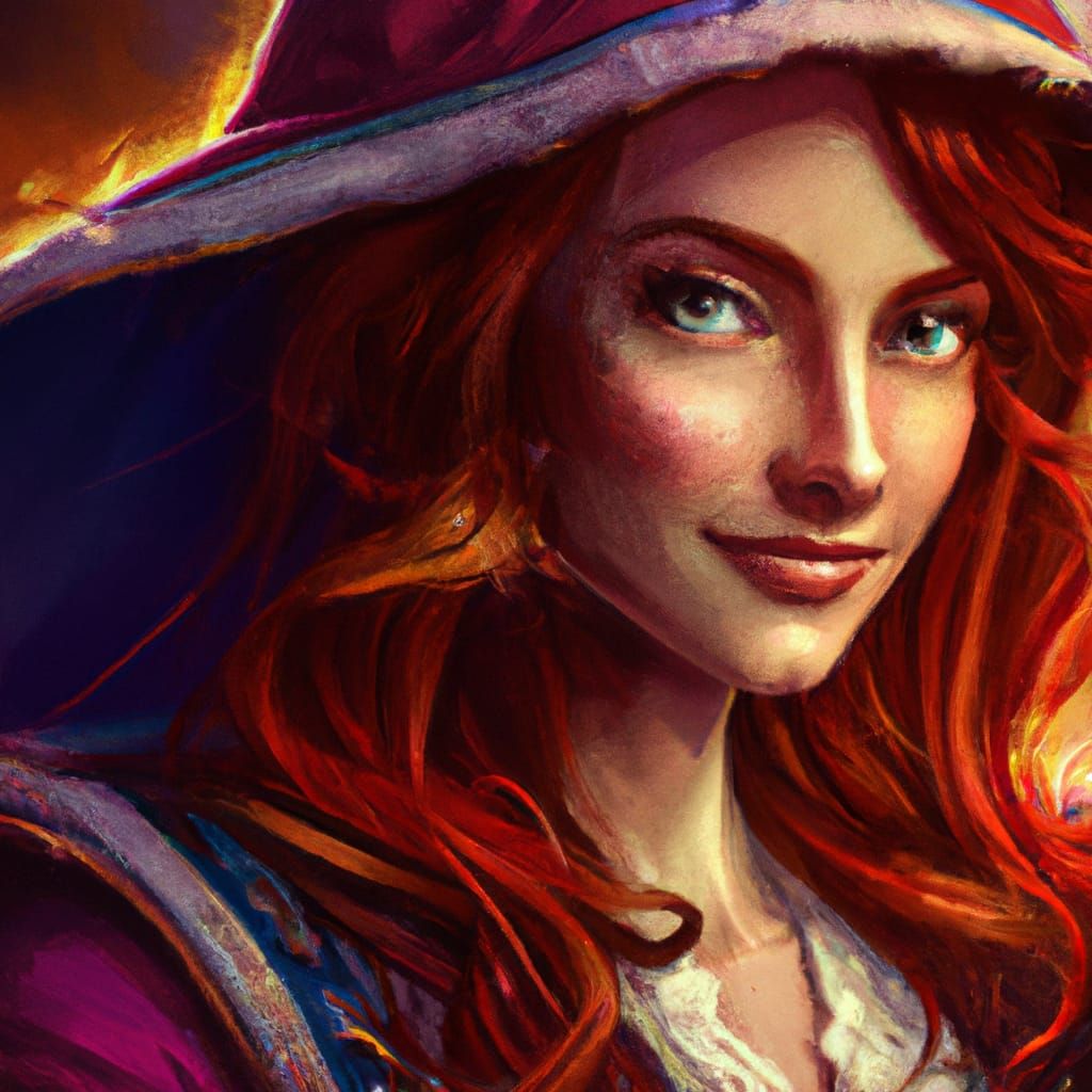 Red-Haired Witch Portrait in Digital Art Style