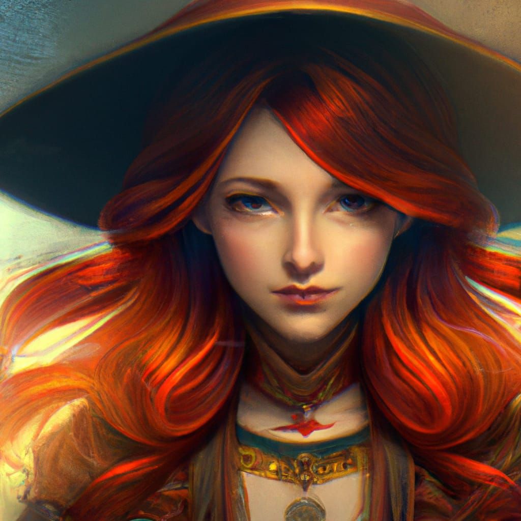 Red-Haired Witch Portrait in Art Nouveau Style