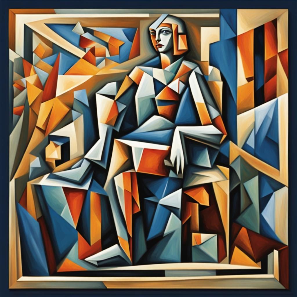 Atlantean Woman on Throne in Cubist Style