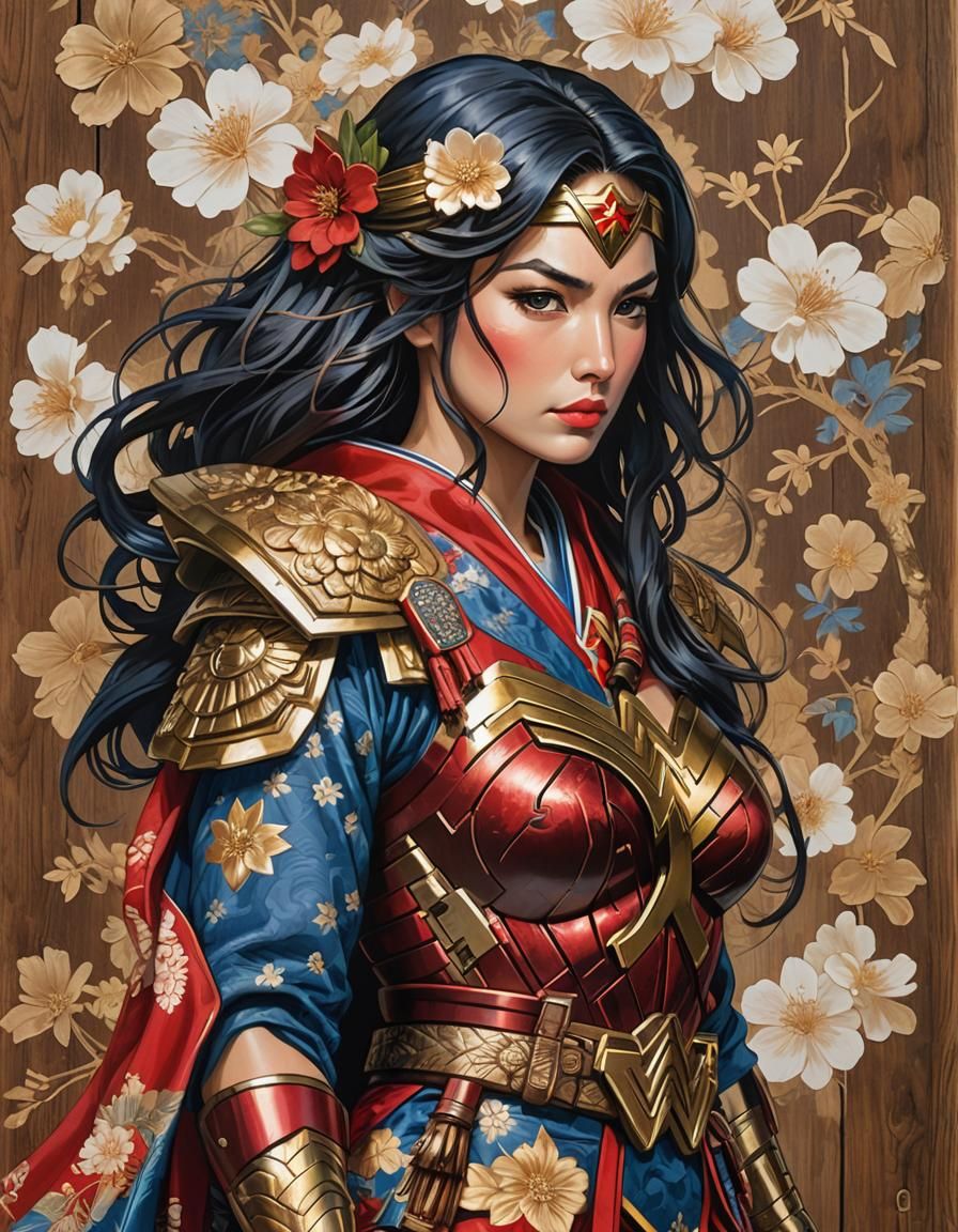 Wonder Woman Kimono Portrait on Wood Block