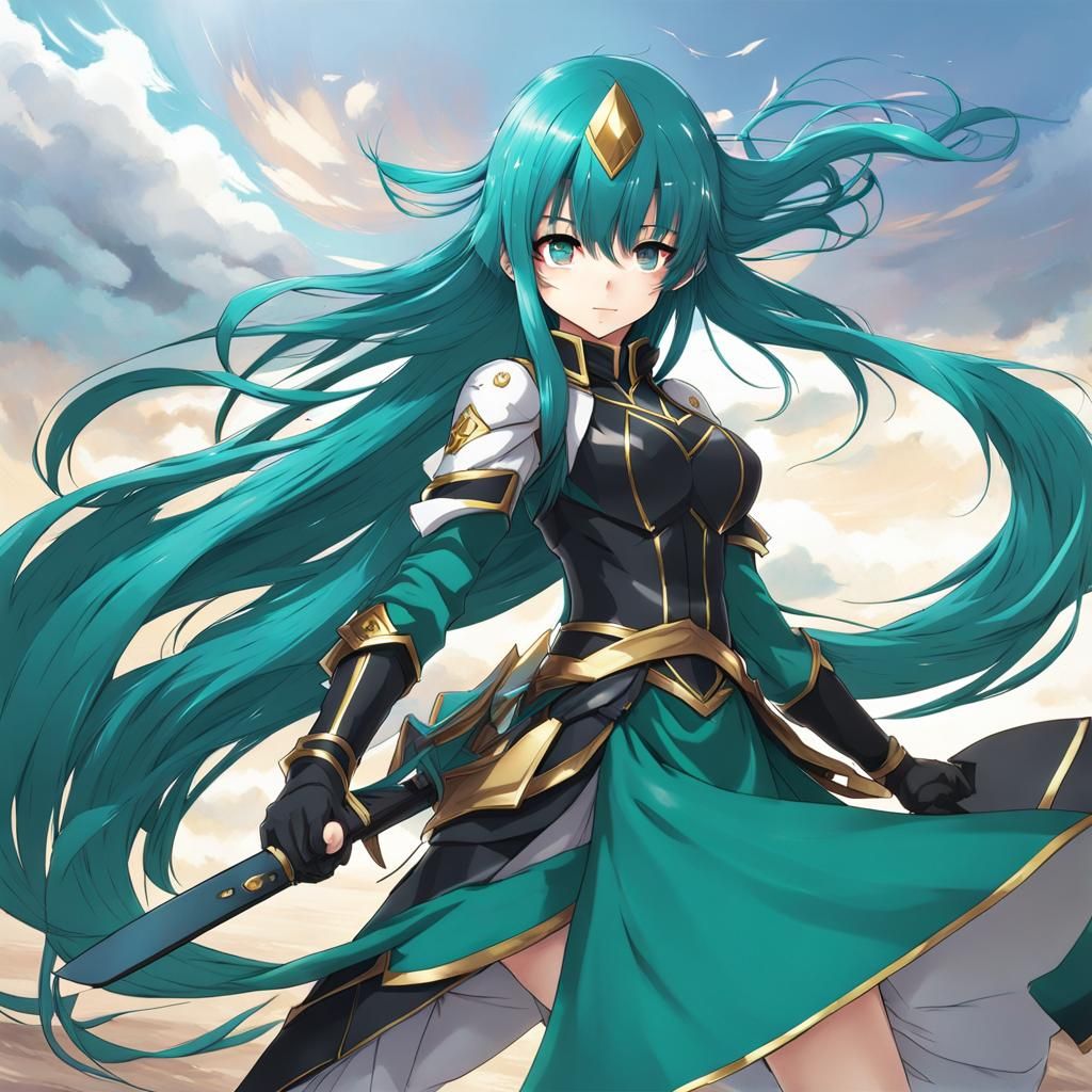 Anime Girl in Thunder Armor with Teal Hair