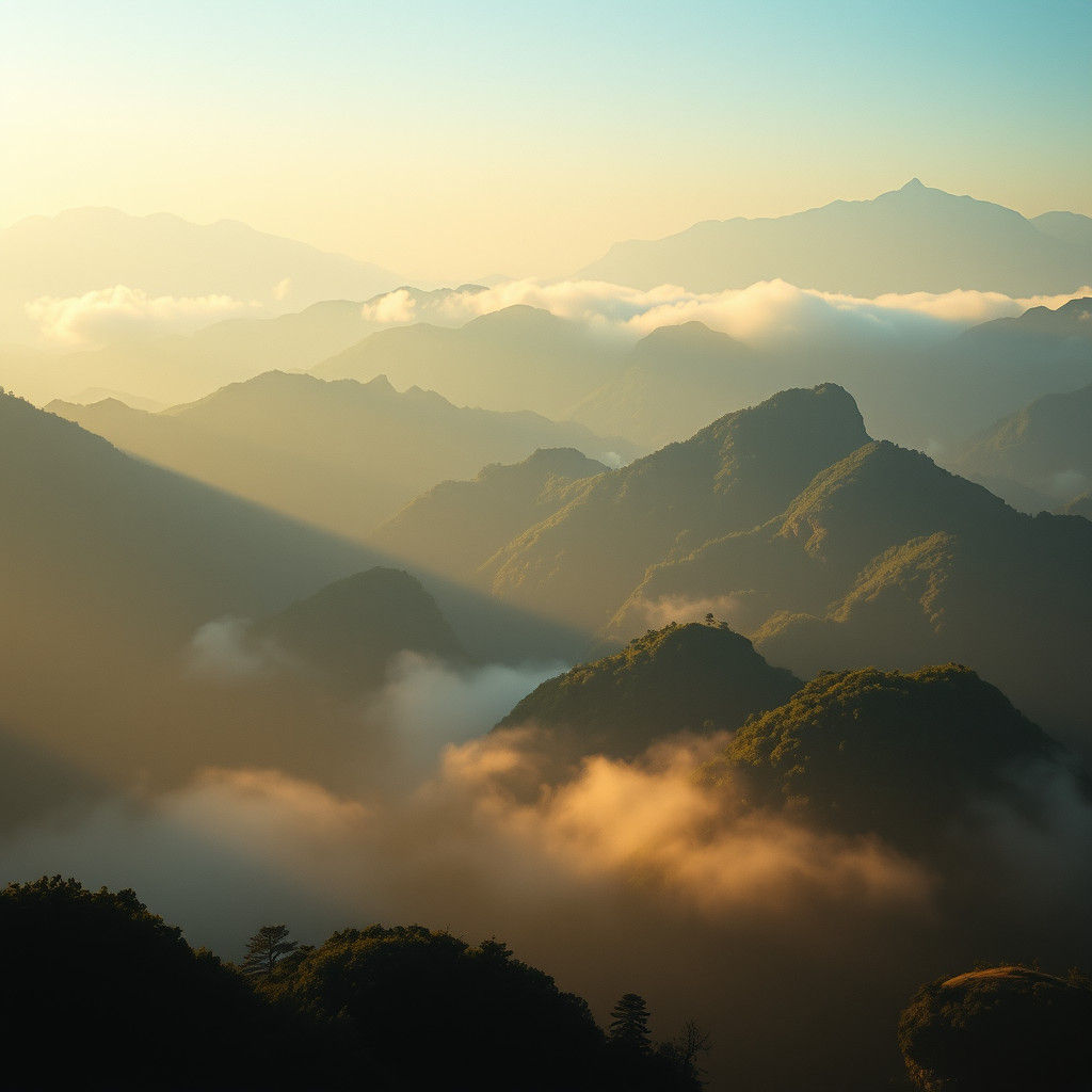 Khao-Sok Misty Mountains in Golden Light