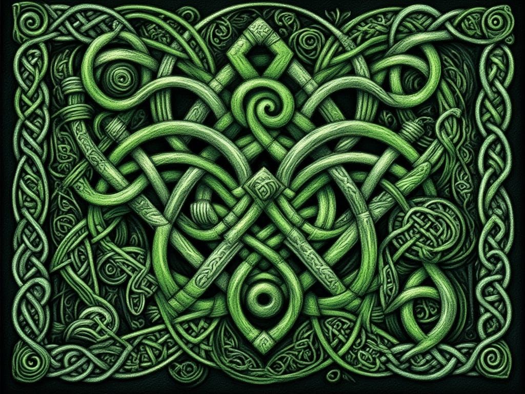 Intricate Celtic Knotwork Tapestry in Emerald Greens