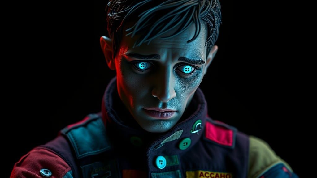 Sad Patchwork Figure Held Together With Tape